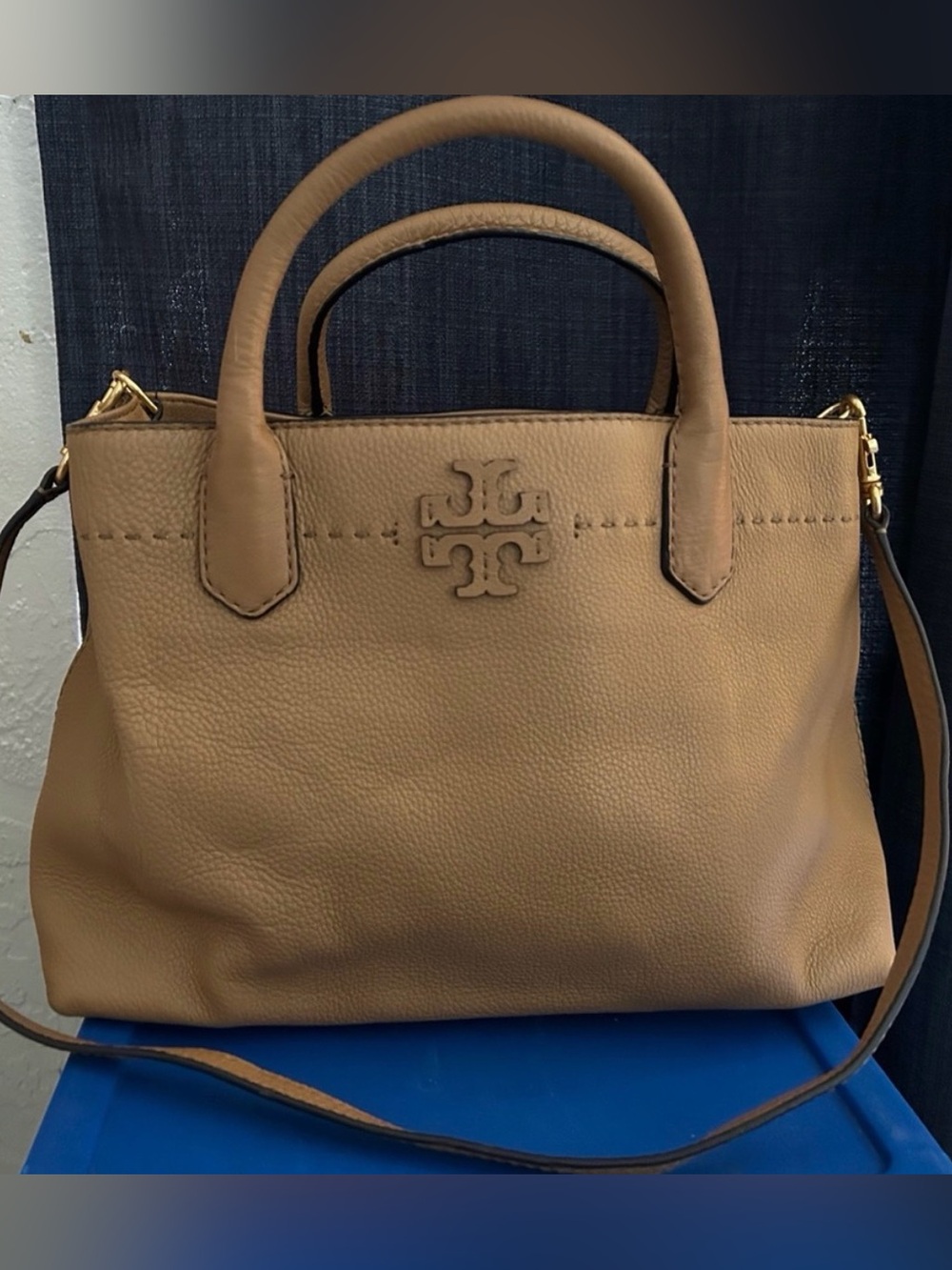 Tory Burch Tan Pebbled Leather Satchel